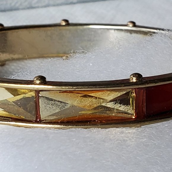 Jessica Simpson Retro Orange Yellow Rhinestone Gold Bangle Bracelet - Picture 6 of 11